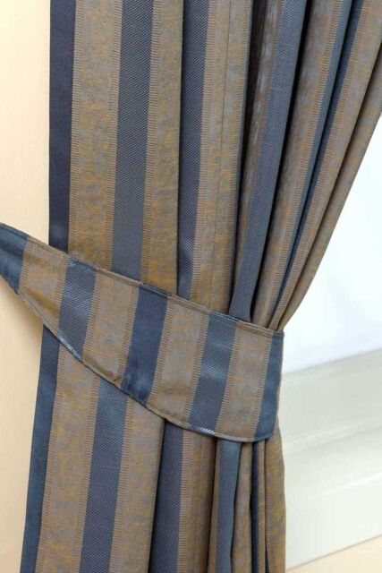 Homescapes Stripe Jacquard Curtain Tie Back Pair in Blue - image 1