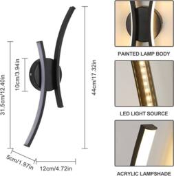 Goeco LED Indoor Wall Light Modern LED Wall Lamp Acrylic 3000K Curved Design in Black - thumbnail 3