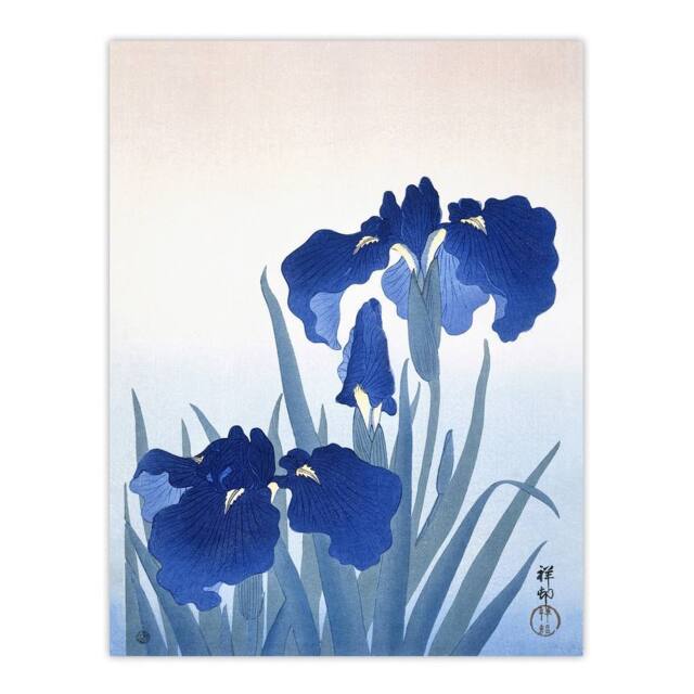 "Artery8 Blue Iris Flowers Floral Japanese Wall Art Print Ohara Koson - Size: W12"" x H16""" - image 1
