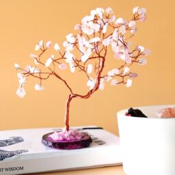 KDMD Large Gemstone Tree - Rose Quartz on Pink Agate Base (100 stones) - thumbnail 1