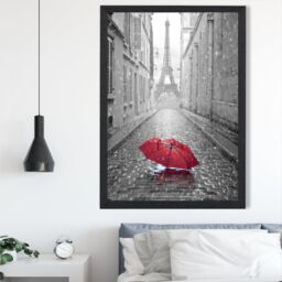 ARTZE Red Umbrella in Paris with Eiffel Tower Framed Print SIZE: A3 with Black Frame - Size: A4 - thumbnail 2