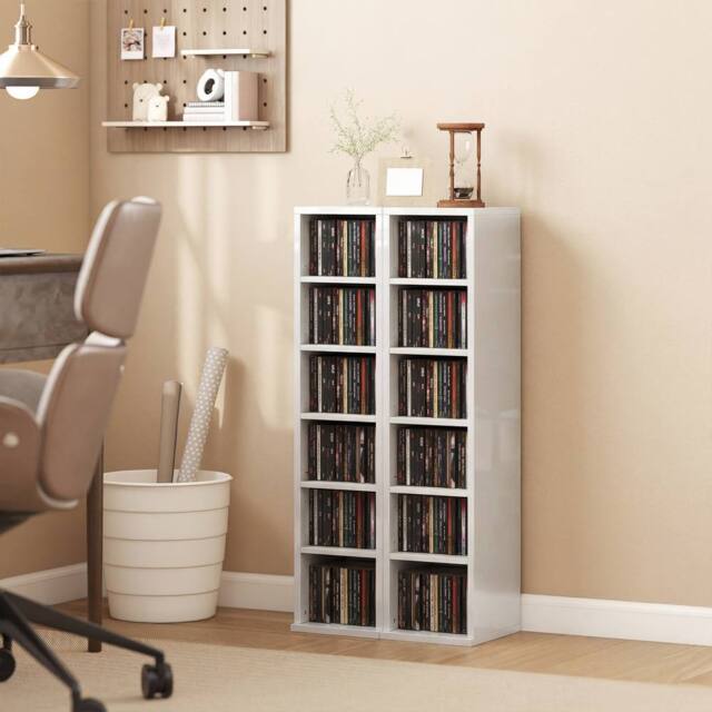 HOMCOM Set of 2 CD Storage Units with Adjustable Shelves in White - image 1