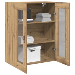 Berkfield Home Wall-Mounted Cabinet with Glass Doors Artisan Oak 69, 5x34x90 cm in Brown - Size: 5 x 34 x 90 cm - thumbnail 3