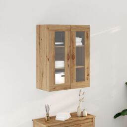 Berkfield Home Wall-Mounted Cabinet with Glass Doors Artisan Oak 69, 5x34x90 cm in Brown - Size: 5 x 34 x 90 cm - thumbnail 1