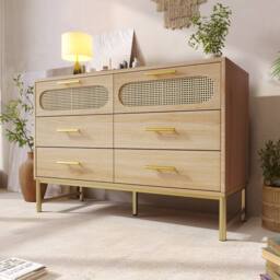 Merax Oak Rattan Chest Of Drawers Sideboards with Six Drawers in Natural - thumbnail 7
