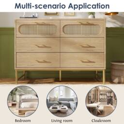 Merax Oak Rattan Chest Of Drawers Sideboards with Six Drawers in Natural - thumbnail 4