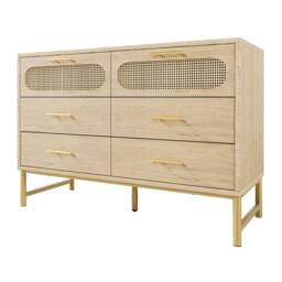Merax Oak Rattan Chest Of Drawers Sideboards with Six Drawers in Natural - thumbnail 9