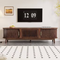 Merax Retro Walnut Effect Oval TV Stand for TVs up to 65 Inch - thumbnail 3