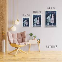 "Artery8 La Vie Parisienne Kissing Pierrot Clown Canvas Wall Art Print in Dark Blue - Size: W24"" x H32""" - thumbnail 4