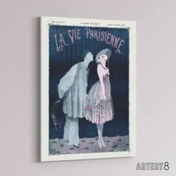 "Artery8 La Vie Parisienne Kissing Pierrot Clown Canvas Wall Art Print in Dark Blue - Size: W24"" x H32""" - thumbnail 2