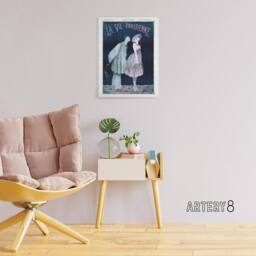 "Artery8 La Vie Parisienne Kissing Pierrot Clown Canvas Wall Art Print in Dark Blue - Size: W24"" x H32""" - thumbnail 3