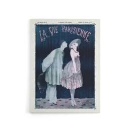 "Artery8 La Vie Parisienne Kissing Pierrot Clown Canvas Wall Art Print in Dark Blue - Size: W24"" x H32""" - thumbnail 1