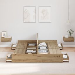 Berkfield Home Storage Bed Frame with Drawer with Headboard with Storage Artisan oak 160 x 200 cm in Brown - thumbnail 4