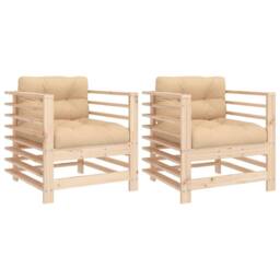 Berkfield Home Garden Chairs with Cushions 2 pcs Solid Wood Pine in Light Tan - thumbnail 1