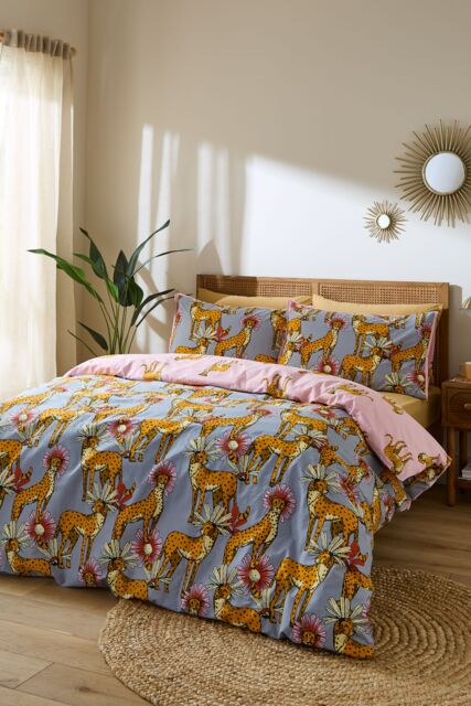 Their Nibs 'Untamed Cheetah' Cotton Reversible Duvet Cover Set in Grey - Size: Double - image 1