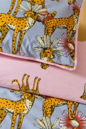 Their Nibs 'Untamed Cheetah' Cotton Reversible Duvet Cover Set in Grey - Size: Double - thumbnail 4