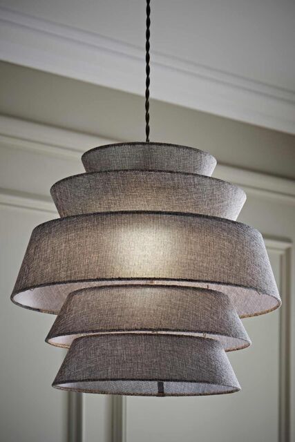 ValueLights Valerie Linen 5 Tier Easy Fit Drum Ceiling Pendant Light Lamp Shade in Grey - image 1