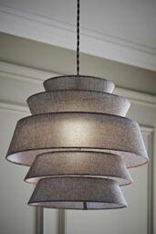 ValueLights Valerie Linen 5 Tier Easy Fit Drum Ceiling Pendant Light Lamp Shade in Grey - thumbnail 1