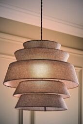 ValueLights Valerie Linen 5 Tier Easy Fit Drum Ceiling Pendant Light Lamp Shade in Grey - thumbnail 2