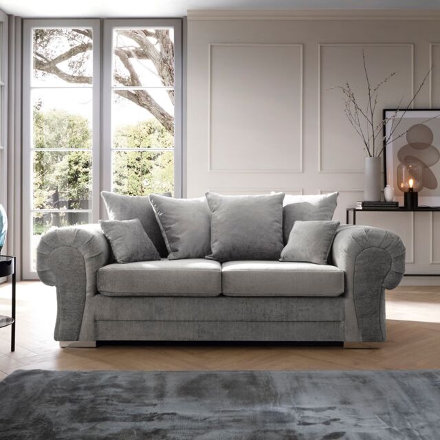 Abakus Direct Verona Collection 3 Seater in Light Grey Crushed Chenille - image 1