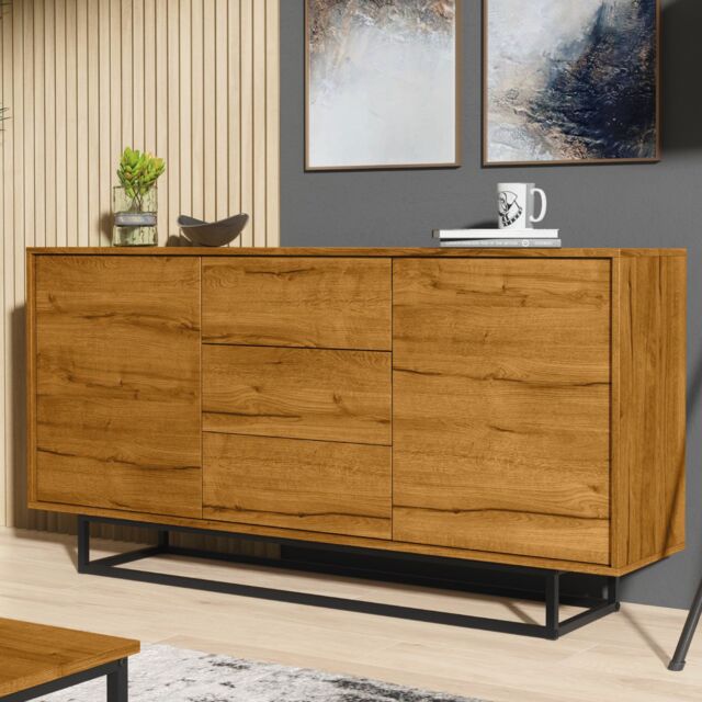 Creative Furniture Vista Loft Sideboard 140cm - Industrial Storage with Rustic, Oak & Black Matt Doors in Brown - image 1