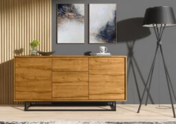 Creative Furniture Vista Loft Sideboard 140cm - Industrial Storage with Rustic, Oak & Black Matt Doors in Brown - thumbnail 3