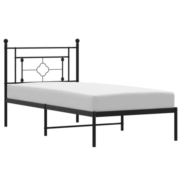 Berkfield Home Metal Bed Frame without Mattress with Headboard Black 90x190cm - Size: 90x190 cm - image 1
