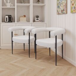 Living and Home Set of 2 Modern Dining Chairs with Black Metal Legs in White - thumbnail 2