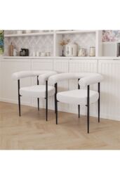 Living and Home Set of 2 Modern Dining Chairs with Black Metal Legs in White - thumbnail 1