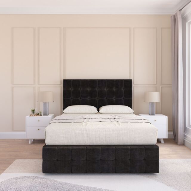 Sloomy Berlin Divan Bed Set With No drawers & Matching Footboard - Plush Velvet in Black - Size: King - image 1