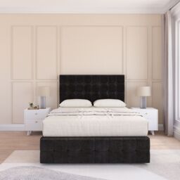 Sloomy Berlin Divan Bed Set With No drawers & Matching Footboard - Plush Velvet in Black - Size: King - thumbnail 1