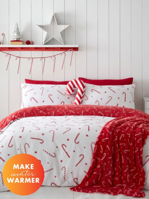 Catherine Lansfield 'Christmas Candy Cane' Duvet Cover Set in White - Size: Single - image 1