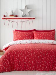 Catherine Lansfield 'Christmas Candy Cane' Duvet Cover Set in White - Size: Single - thumbnail 2