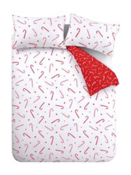 Catherine Lansfield 'Christmas Candy Cane' Duvet Cover Set in White - Size: Single - thumbnail 5