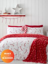 Catherine Lansfield 'Christmas Candy Cane' Duvet Cover Set in White - Size: Single