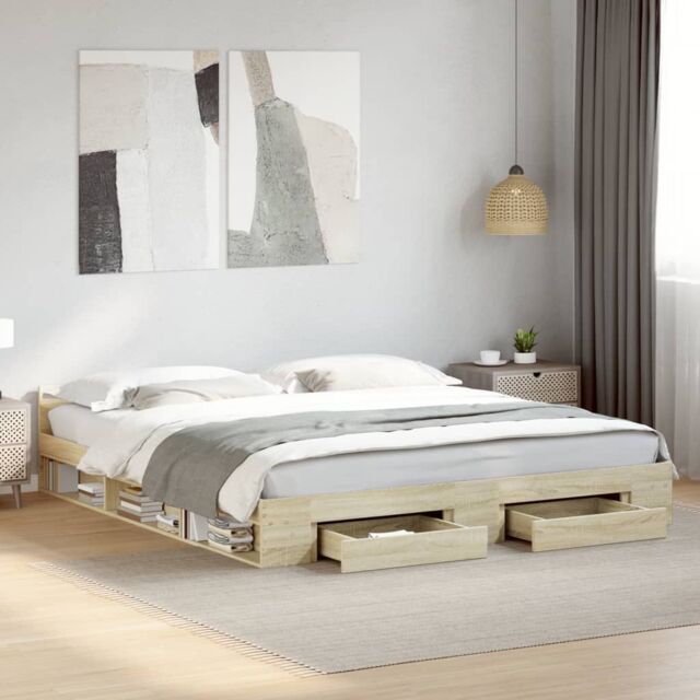 Berkfield Home Bed Frame with Drawers without Mattress Sonoma Oak 180x200 cm Super King in Brown - image 1