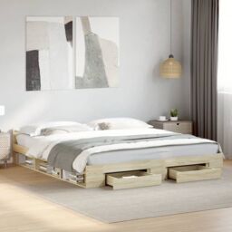 Berkfield Home Bed Frame with Drawers without Mattress Sonoma Oak 180x200 cm Super King in Brown - thumbnail 1