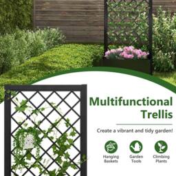Costway Elevated Lattice Planter 112CM Metal Planter Box with Trellis in Black - thumbnail 4