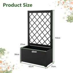 Costway Elevated Lattice Planter 112CM Metal Planter Box with Trellis in Black - thumbnail 2
