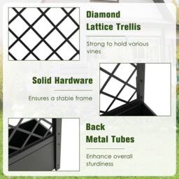 Costway Elevated Lattice Planter 112CM Metal Planter Box with Trellis in Black - thumbnail 3