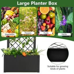 Costway Elevated Lattice Planter 112CM Metal Planter Box with Trellis in Black - thumbnail 5