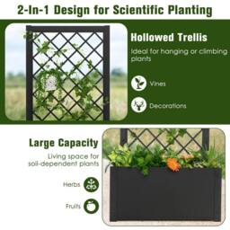 Costway Elevated Lattice Planter 112CM Metal Planter Box with Trellis in Black - thumbnail 7