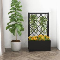 Costway Elevated Lattice Planter 112CM Metal Planter Box with Trellis in Black - thumbnail 1