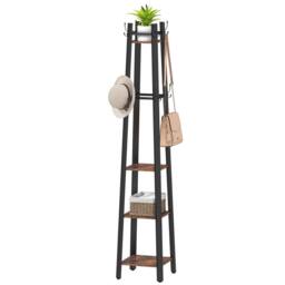 STILVORA Coat Stand with 4 Shelves & 8 Hooks in Brown - thumbnail 5