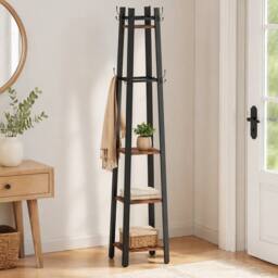 STILVORA Coat Stand with 4 Shelves & 8 Hooks in Brown - thumbnail 1