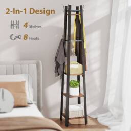 STILVORA Coat Stand with 4 Shelves & 8 Hooks in Brown - thumbnail 6