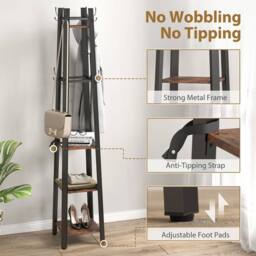 STILVORA Coat Stand with 4 Shelves & 8 Hooks in Brown - thumbnail 8