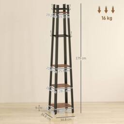 STILVORA Coat Stand with 4 Shelves & 8 Hooks in Brown - thumbnail 4