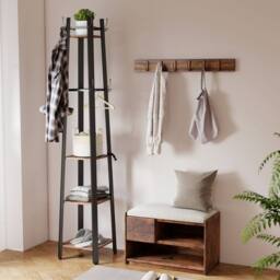 STILVORA Coat Stand with 4 Shelves & 8 Hooks in Brown - thumbnail 2
