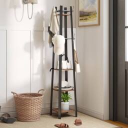 STILVORA Coat Stand with 4 Shelves & 8 Hooks in Brown - thumbnail 3